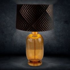 Lampa stołowa 43x69 VICTORIA 2 czarna z welwetowym abażurem w złotym geometrycznym nadruku Limited Collection