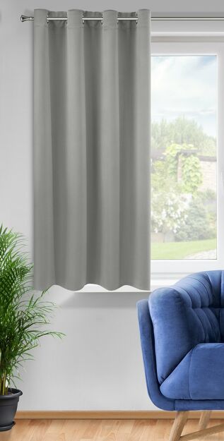 Zasłona na przelotkach 140x175 LOGAN zaciemniająca srebrna jednokolorowa z półmatowej tkaniny