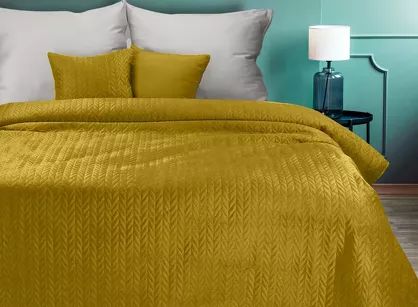 Narzuta welwetowa 170x210 LUIZ 4 musztardowa pikowana w geometryczny wzór