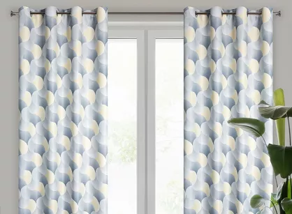 Zasłona na przelotkach 140x250 ASETA zaciemniająca srebrna z geometrycznym żółtym wzorem