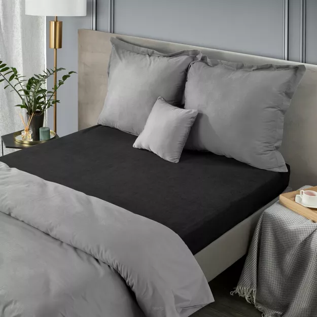 Prześcieradło z bawełny frotte z gumką czarne 160x200 Design 91