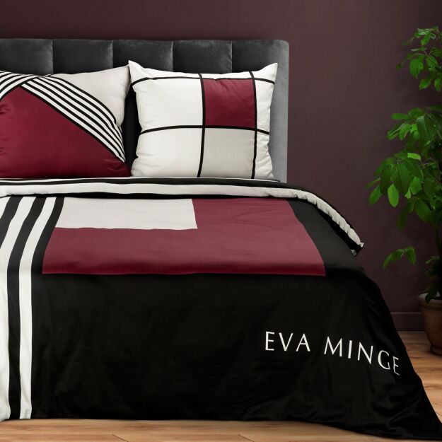 Pościel z makosatyny 160x200 EVA 9 Eva Minge czarna bordowa wzór geometryczny z kolekcji Premium