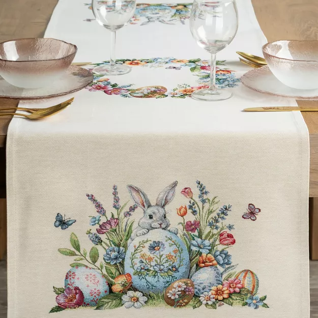 Bieżnik wielkanocny 45x140 1364 gobelinowy naturalny żółty zajączki