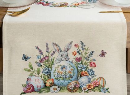 Bieżnik wielkanocny 45x140 1364 gobelinowy naturalny żółty zajączki