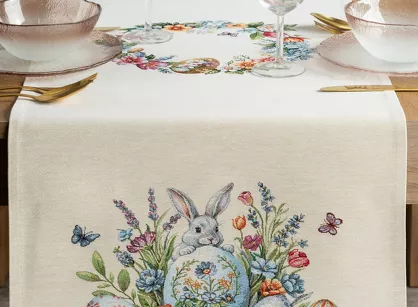 Bieżnik wielkanocny 45x140 1364 gobelinowy naturalny żółty zajączki