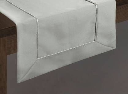 Bieżnik elegancki 40x140 MADELE srebrny zdobiony srebrną lamówką