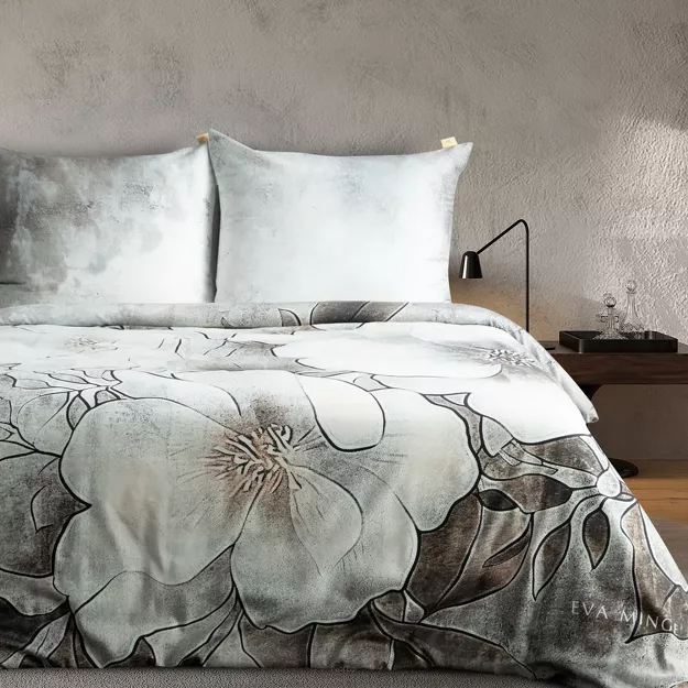 Pościel z makosatyny 160x200 DAISY Eva Minge szarobeżowa designerski wzór Premium