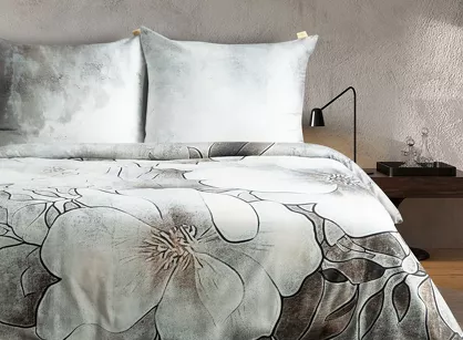 Pościel z makosatyny 160x200 DAISY Eva Minge szarobeżowa designerski wzór Premium