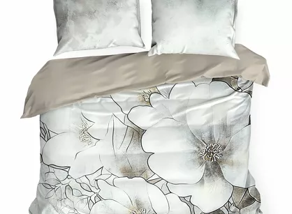 Pościel z makosatyny 160x200 DAISY Eva Minge szarobeżowa designerski wzór Premium