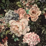 Zasłona na taśmie 140x270 RUBENS welwetowa czarna w pudrowy wzór różany - 5