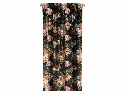 Zasłona na taśmie 140x270 RUBENS welwetowa czarna w pudrowy wzór różany