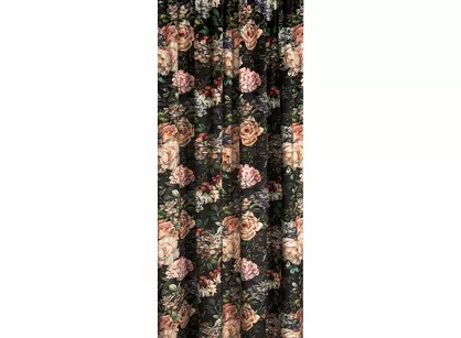 Zasłona na taśmie 140x270 RUBENS welwetowa czarna w pudrowy wzór różany