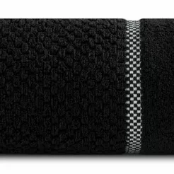 Ręcznik bawełniany 70x140 CALEB czarny o delikatnym wzorze krateczki i kontrastową bordiurą
