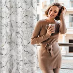 Zasłona na przelotkach 140x250 ODETA welwetowa biała z szampańskim nadrukiem liści - 9