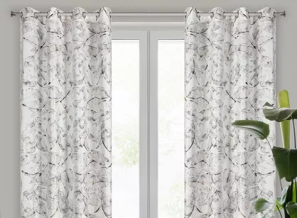 Zasłona na przelotkach 140x250 ODETA welwetowa biała z szampańskim nadrukiem liści