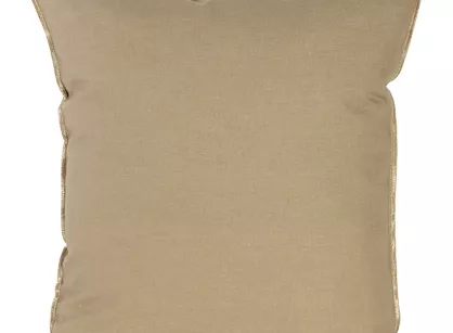 Poszewka jednokolorowa 45x45 LEN 4E beżowa z dodatkiem lnu obszyta złotą nicią