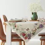 Nakładka gobelinowa 100x100 SPRING naturalna czerwona z nadrukiem letnich kwiatów i motyli - 5