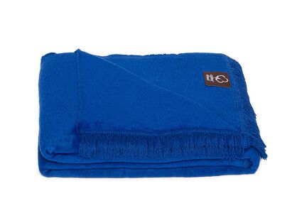 Koc bawełniany 150x200 0293-20 azulina chabrowy gładki z frędzlami