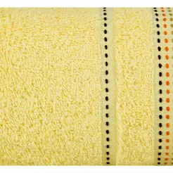Ręcznik bawełniany 70x140 POLA żółty z kolorową bordiurą zakończoną stebnowaniem