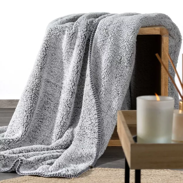 Koc 150x200 KOALA stalowy biały wzór miękkiego baranka