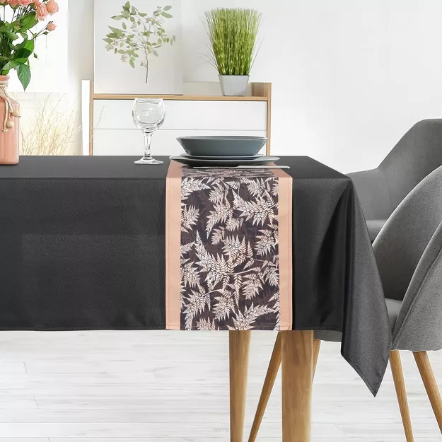 Obrus 140x300 z bieżnikiem 33x300 ANITA 1 czarny z wzorem paproci
