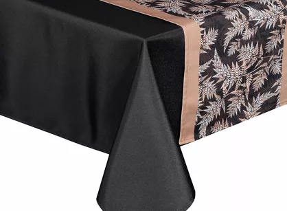 Obrus 140x300 z bieżnikiem 33x300 ANITA 1 czarny z wzorem paproci