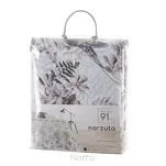 Narzuta pikowana 170x210 POLY biała z wzorem beżowych ptaszków i kwiatów ze złotym nadrukiem liści Design 91 - 2