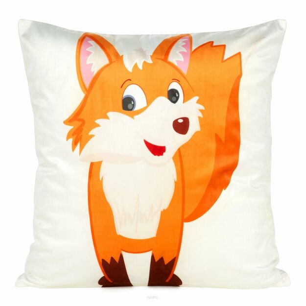 Poszewka welwetowa 45x45 KIDS 9C dziecięca biała z wzorem pomarańczowego liska Design 91