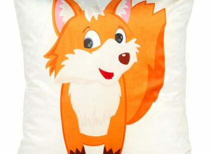 Poszewka welwetowa 45x45 KIDS 9C dziecięca biała z wzorem pomarańczowego liska Design 91