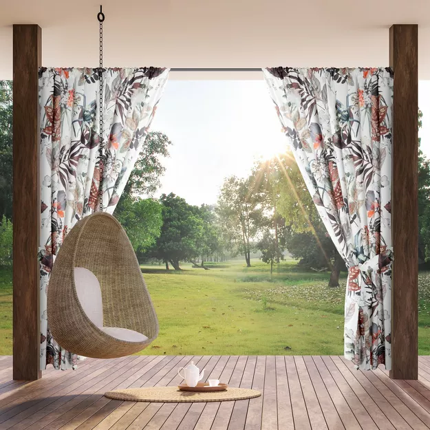 Zasłona na taras 155x200 GARDEN 21 w tunelu biała z pomarańczowym wzorem kwiatowym wodoodporna