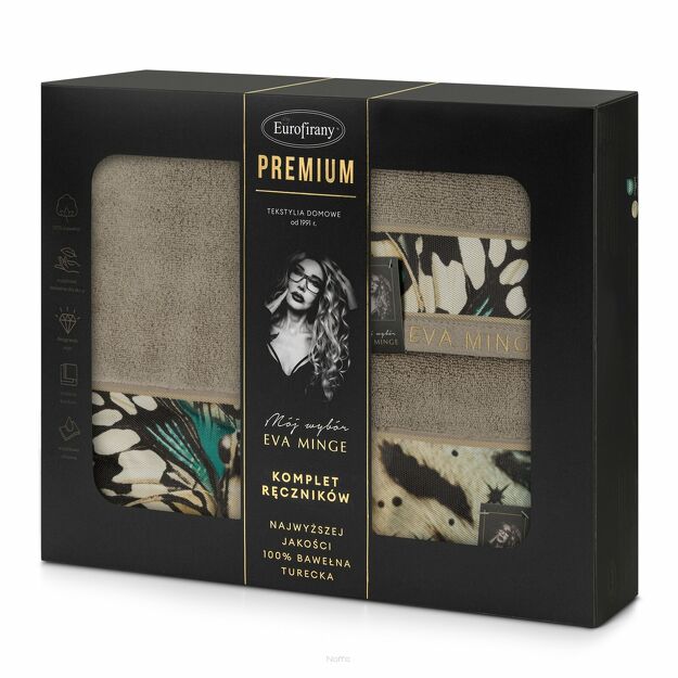 Komplet Ręczników EVA 15 Eva Minge beżowe z designerskim wzorem w motyle z kolekcji Premium 500 g/m2