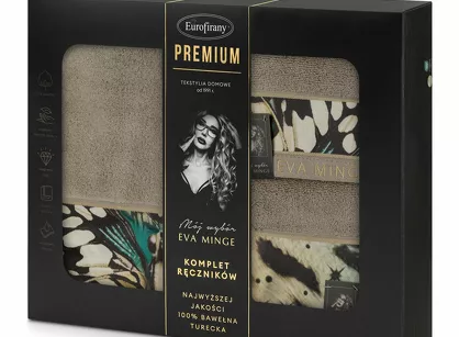 Komplet ręczników EVA 15 Eva Minge beżowe z designerskim wzorem w motyle z kolekcji Premium
