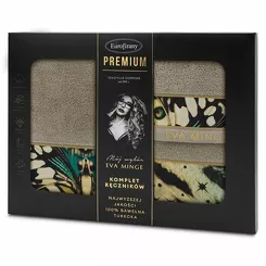 Komplet ręczników EVA 15 Eva Minge beżowe z designerskim wzorem w motyle z kolekcji Premium