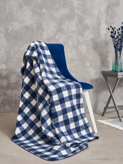 Koc bawełniany 150x200 2146-1 biały granatowy piknikowy klasyk wykończony szydełkiem