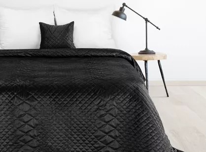 Narzuta welwetowa 170x210 LUIZ 3 czarna pikowana w geometryczny wzór Design 91