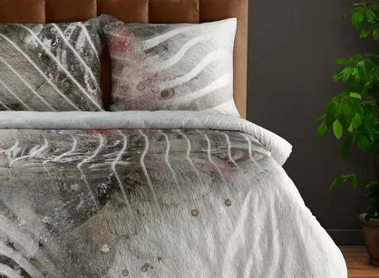 Pościel z makosatyny 220x200 EVA 19 Eva Minge szara z designerskim wzorem z kolekcji Premium