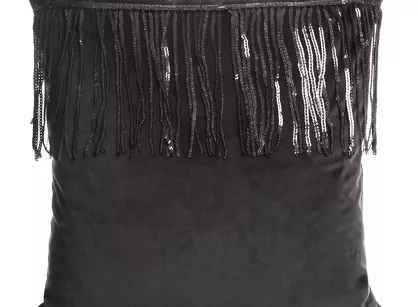 Poszewka welwetowa 45x45 JASPER czarna z połyskującym pasem czarnych cekinów
