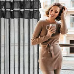 Firana na taśmie 140x270 AURA czarna z etaminy zdobiona w górnej części falbanami - 10