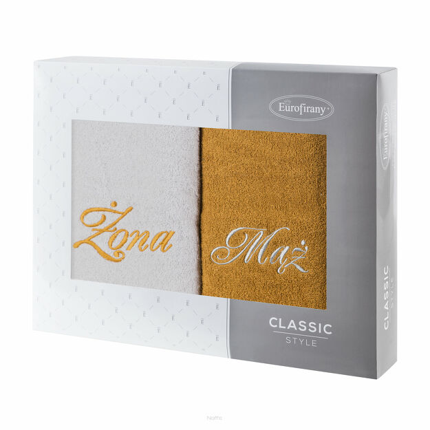 Komplet Ręczników 2x70x140 MĄŻ ŻONA srebrne musztardowe