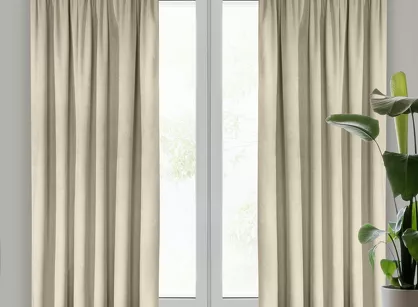 Zasłona gotowa na taśmie 140x270 MELANIE welwetowa jasny beż o aksamitnej strukturze