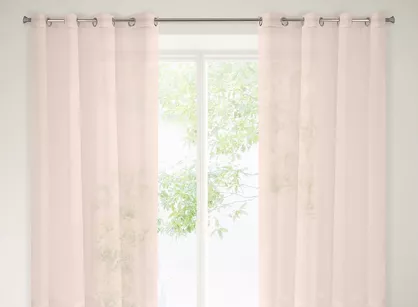 Firana na przelotkach 140x250 EFIL różowa z etaminy z pasami moherowej nici