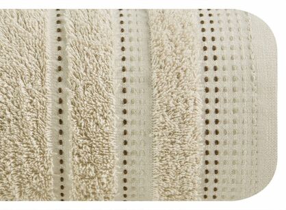 Ręcznik 30x50 POLA beżowy z kolorową bordiurą zakończoną stebnowaniem 500 g/m2