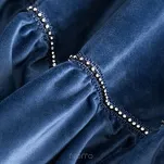 Zasłona na przelotkach 140x250 CARLI welwetowa granatowa jednokolorowa zdobiona w dolnej części falbanami z paskiem cyrkonii - 6