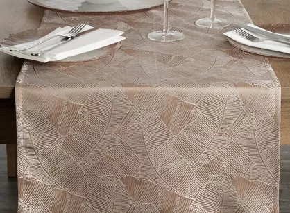 Bieżnik 40x140 ISLA ciemny beż z żakardowym wzorem liści bananowca