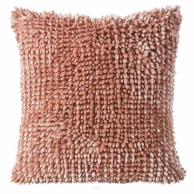 Poszewka dekoracyjna 45x45 PILAR koralowa z grubymi miękkimi frędzelkami