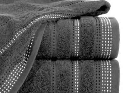 Ręcznik bawełniany 70x140 POLA popielaty z kolorową bordiurą zakończoną stebnowaniem