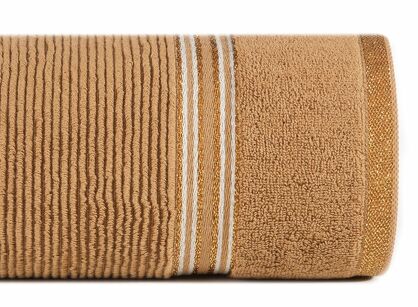 Ręcznik 50x90 FILON miodowy zdobiony bordiurą w prążki z połyskującą srebrną nicią