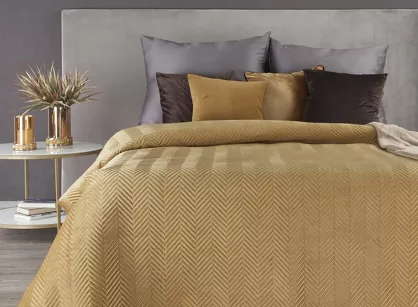 Narzuta welwetowa 200x220 SOFIA miodowa pikowana w gęstą jodełkę