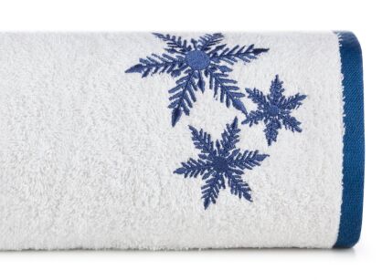 Ręcznik świąteczny 70x140 CAROL 1 biały z wyhaftowanymi gwiazdkami niebieskimi