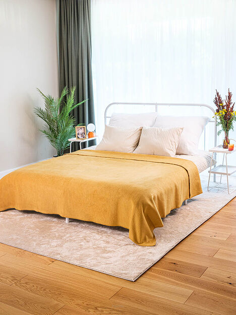 Koc bawełniany 180x220 0293-26 cafe latte miodowy gładki wykończony szydełkiem